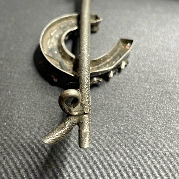 Silver Branch Lucky Horseshoe Antique Brooch White Rhinestones 800 Silver - Picture 5 of 12